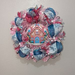 Pink and Blue Christmas Candy Land Wreath